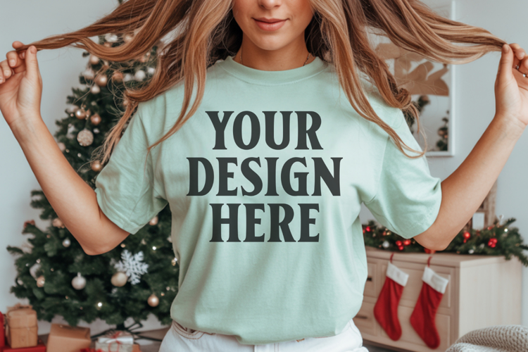 Christmas Comfort Colors 1717 Bay T-Shirt Mockup | Real Mode