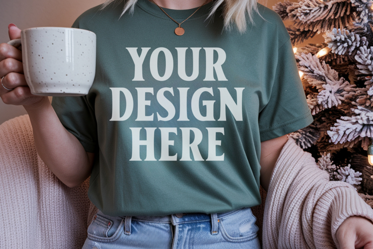 Blue Spruce Comfort Colors 1717 Christmas Shirt Mockup, Cozy