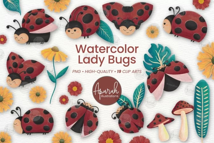 Watercolor Lady Bug Clipart, Love Bug Clipart
