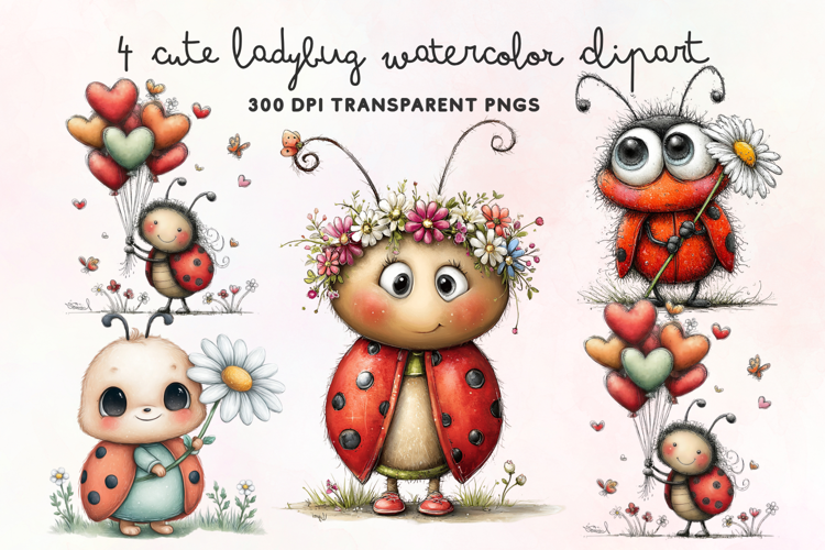 Cute Ladybug Watercolor Clipart PNG