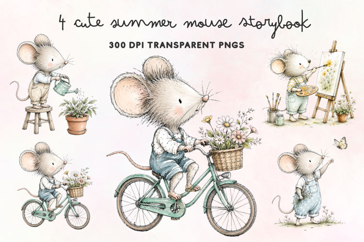 Cute Summer Mouse Storybook PNG