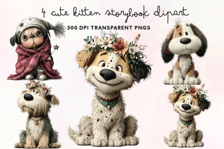Cute Watercolor Dogs Clipart PNG