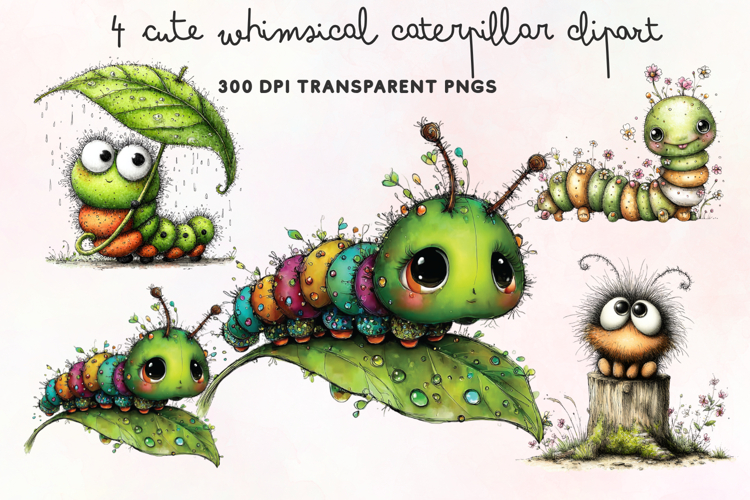 Cute Whimsical Caterpillar Clipart PNG example image 1