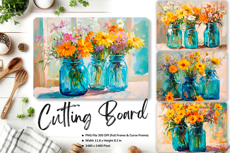 Mason Jars Flower Cutting Board Kitchen Chopping Board_9