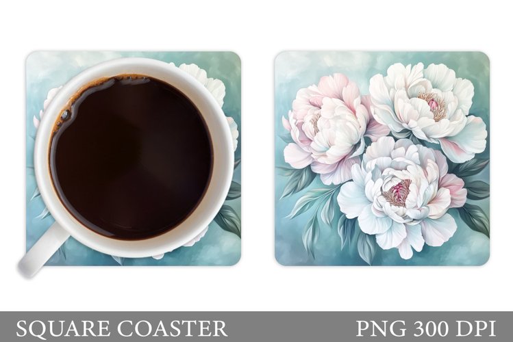 Peony Coaster Sublimation. Flowers Coaster Design