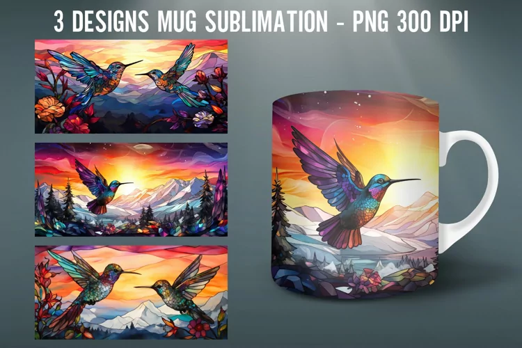 Stained glass Hummingbird Mug Wrap Sublimation Designs