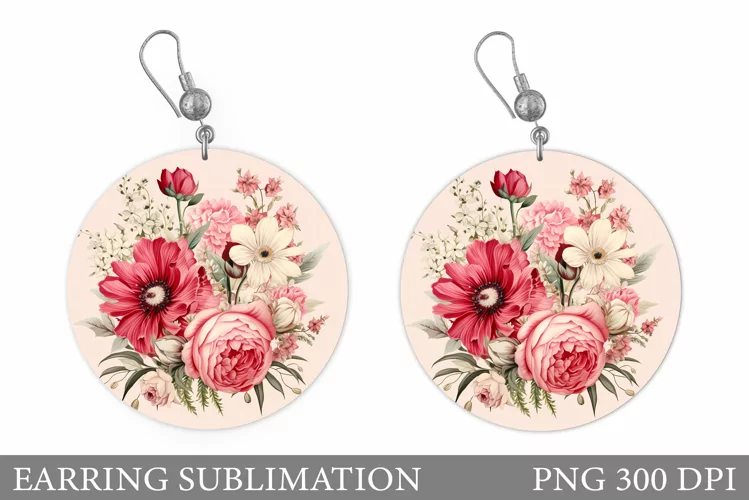 Flowers Earring Design. Flowers Round Earring Template