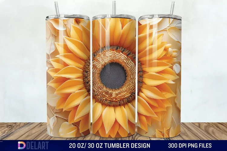 3d Sunflower floral Tumbler Wrap