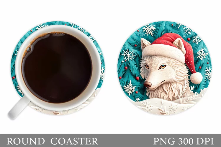 Wolf Coaster Design. Christmas Coaster Sublimation