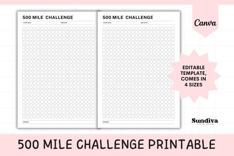 500 Mile Walking or Running Challenge Editable Template 1