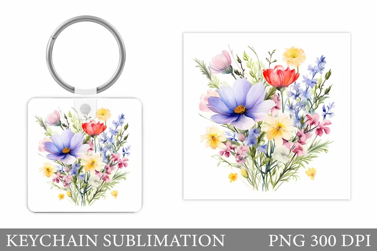 Wildflowers Keychain Design. Flowers Keychain Sublimation