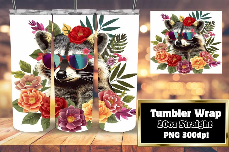 Colorful Raccoon Floral Wrap for 20oz Tumblers - Sublimation