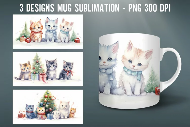 Cat Christmas Mug Wrap Sublimation Designs|Mug Wrap