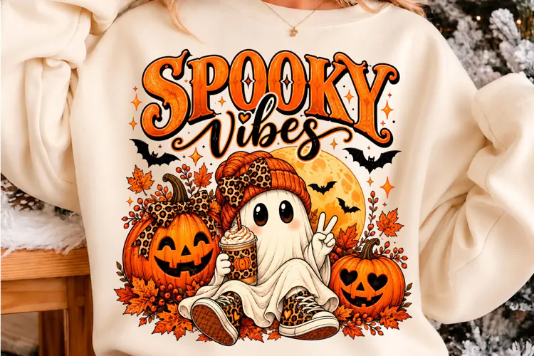 Spooky Vibes Cute Ghost Halloween PNG New Year T-shirt Png