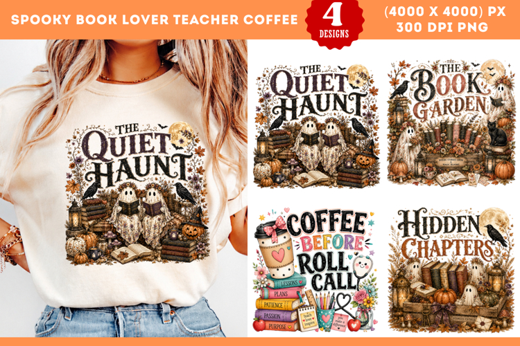 Spooky Book Lover Teacher Coffee Sublimation PNG