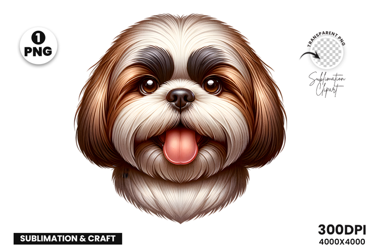 Shih Tzu Happy Cute Fluffy Head Face Clipart Sublimation PNG