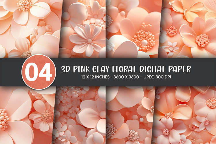 3D Pink Clay Floral Digital Paper example image 1