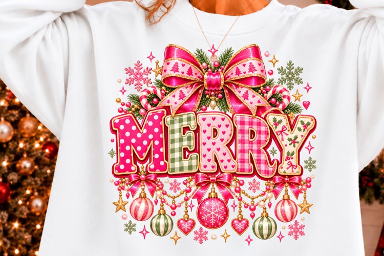 Merry Pink Christmas Bow PNG example image 1