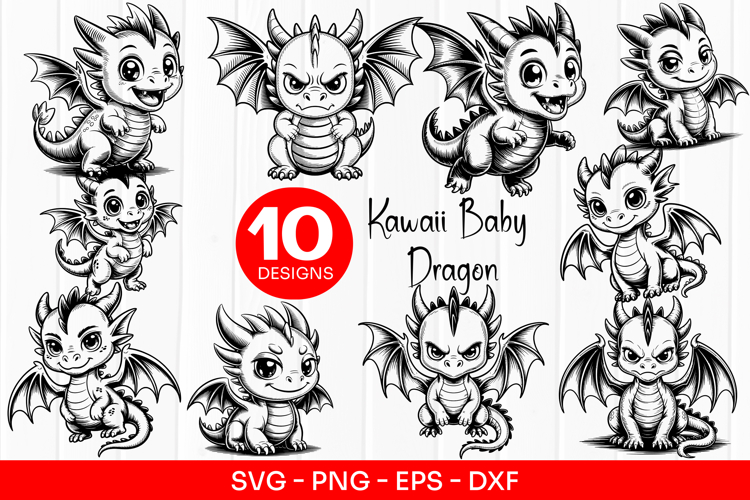 Kawaii Baby Dragon Clipart SVG PNG