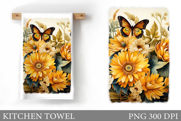 Flowers Kitchen Towel. Butterfly Kitchen Towel Sublimation example image 1