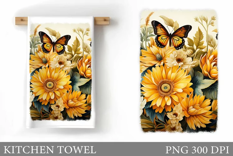 Flowers Kitchen Towel. Butterfly Kitchen Towel Sublimation