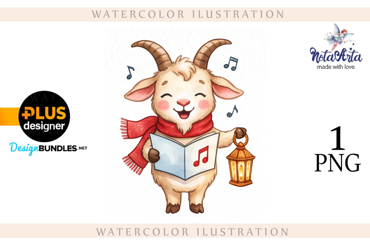 Christmas Goat in Watercolor Style