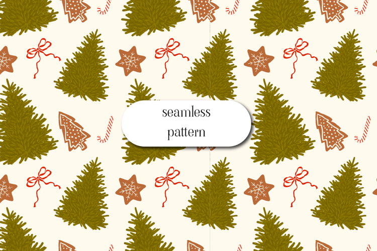 Vintage Christmas Trees and Cookies Seamless Holiday Pattern