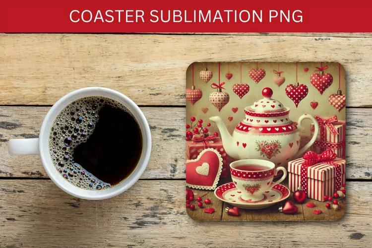 valentine square coaster - tea party