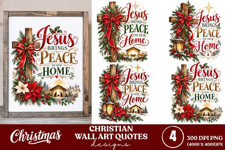 4 Christian Christmas Wall Art PNGs, 4 Bible Verse Christmas example image 1
