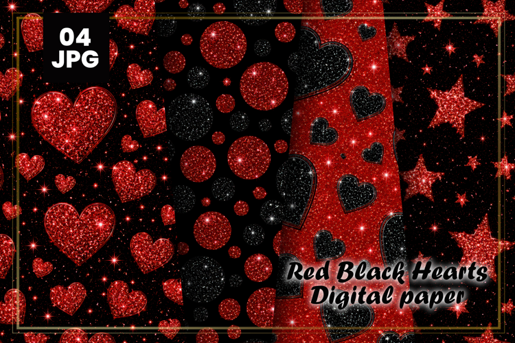 Red Black Hearts Digital Paper