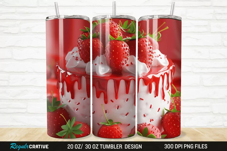 3D Strawberry Cake 20/30oz Skinny Tumbler