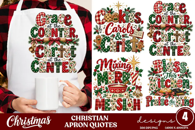 4 Christian Christmas Apron PNG Designs, 4 Faith Christmas B