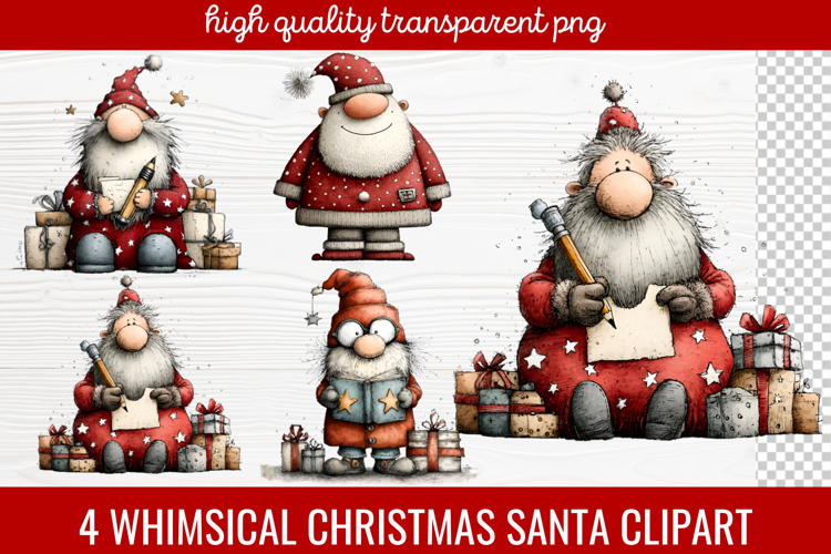 4 Whimsical Christmas Santa Clipart | Cute Santa PNG