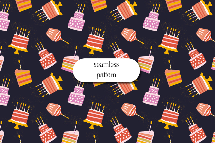 Birthday Cake Seamless Pattern Cute Party Dessert Design