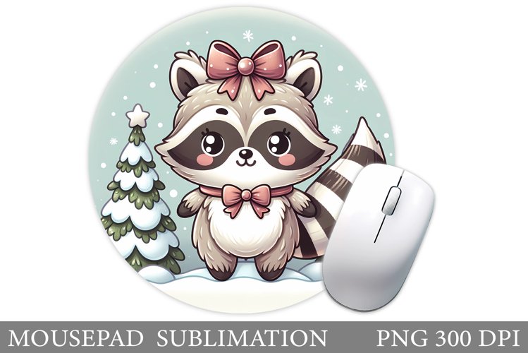 Cute Raccoon Mouse Pad. Christmas Mouse Pad Design example image 1
