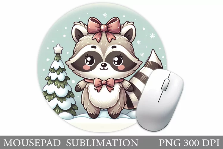 Cute Raccoon Mouse Pad. Christmas Mouse Pad Design