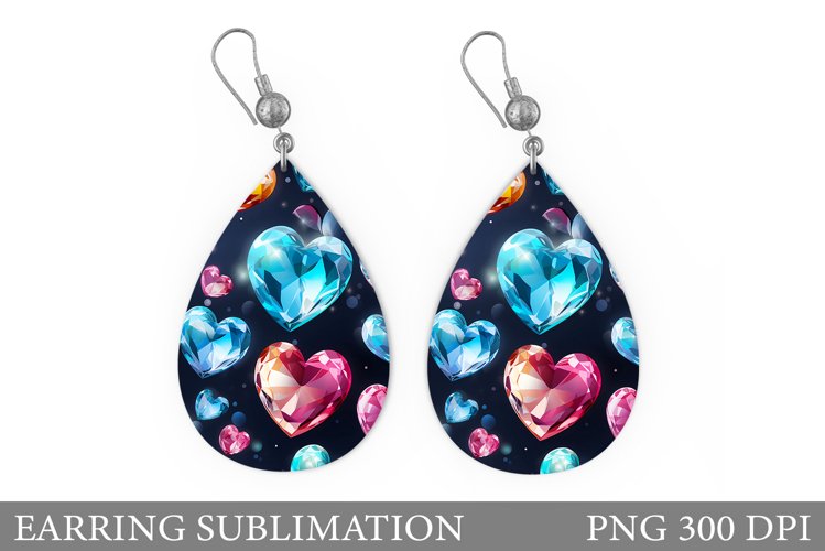 Diamond Hearts Earring Design. Hearts Earring Sublimation example image 1