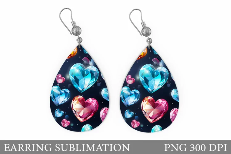 Diamond Hearts Earring Design. Hearts Earring Sublimation