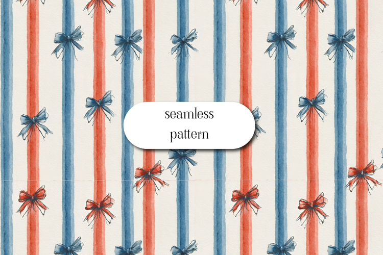 Watercolor bow stripe seamless pattern red blue ribbon