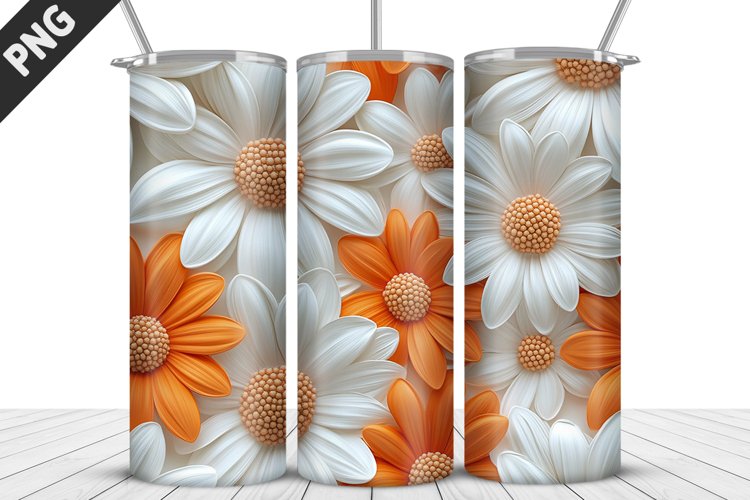 3D Daisy Flowers 20oz Tumbler Wrap | Sublimation Design
