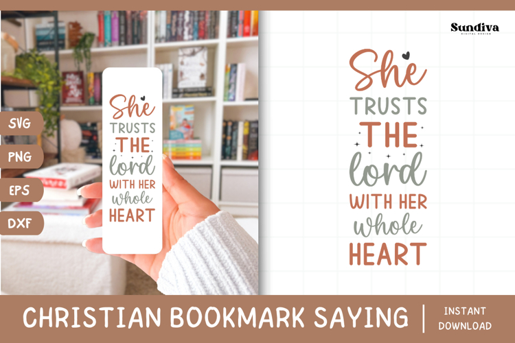 Christian Bookmark Saying SVG | She Trusts the Lord