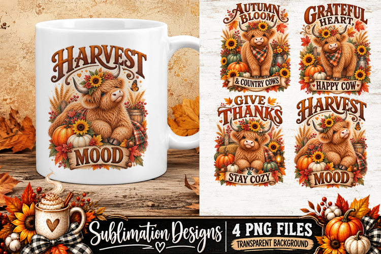 Highland Cow Harvest Autumn Sublimation PNG