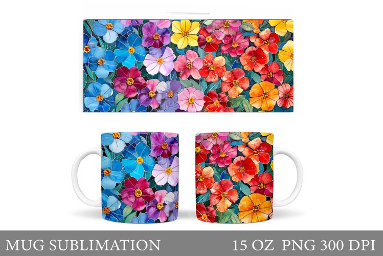 Flowers Mug Sublimation. Floral Mug Wrap Design