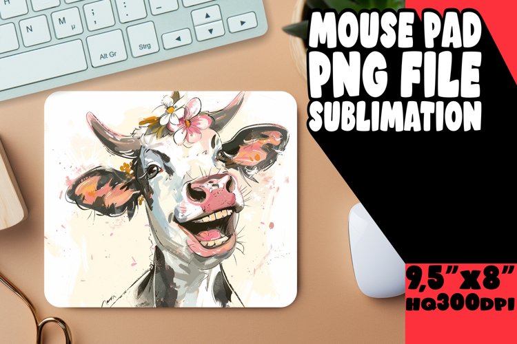 Whimsical Cow Mouse Mat Sublimation PNG example image 1