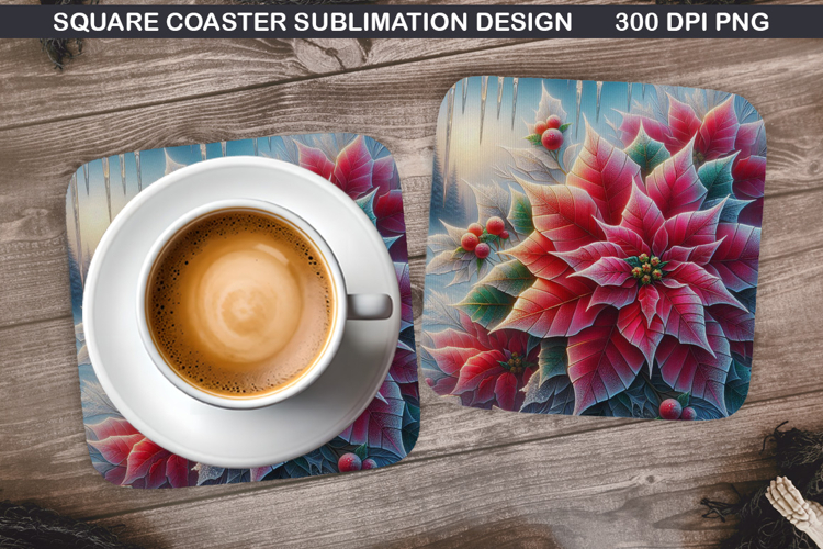 Poinsettias Coaster Sublimation, Christmas Coaster PNG