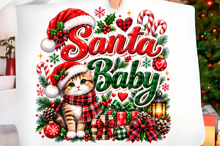 Santa Baby Christmas Cat PNG