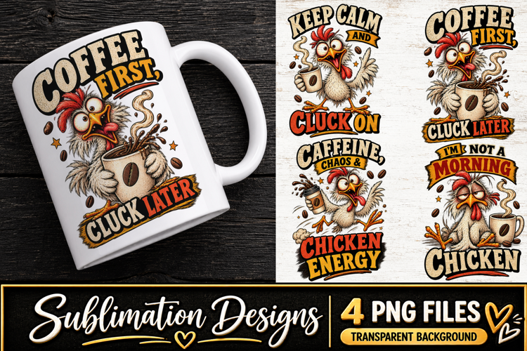 Funny Chicken Coffee Clipart Sublimation PNG