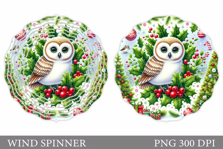 Cute Owl Wind Spinner. Christmas Wind Spinner Sublimation