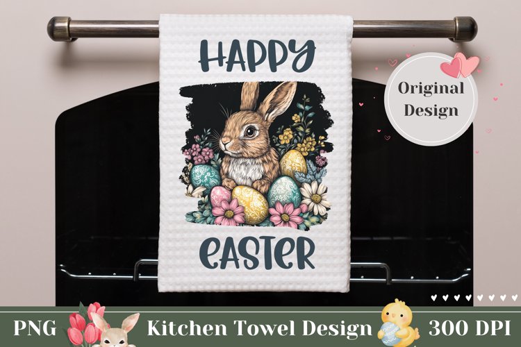 Happy Easter Towel Sublimation, Easter Bunny PNG