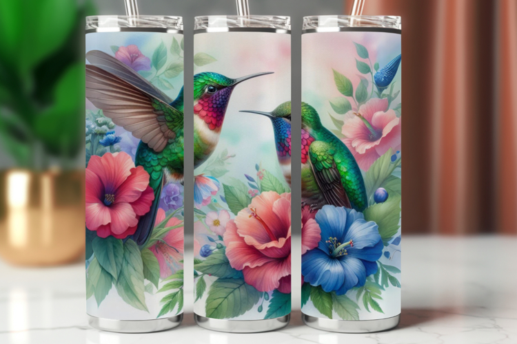 Tumbler Wrap 20 oz - floral hummingbird